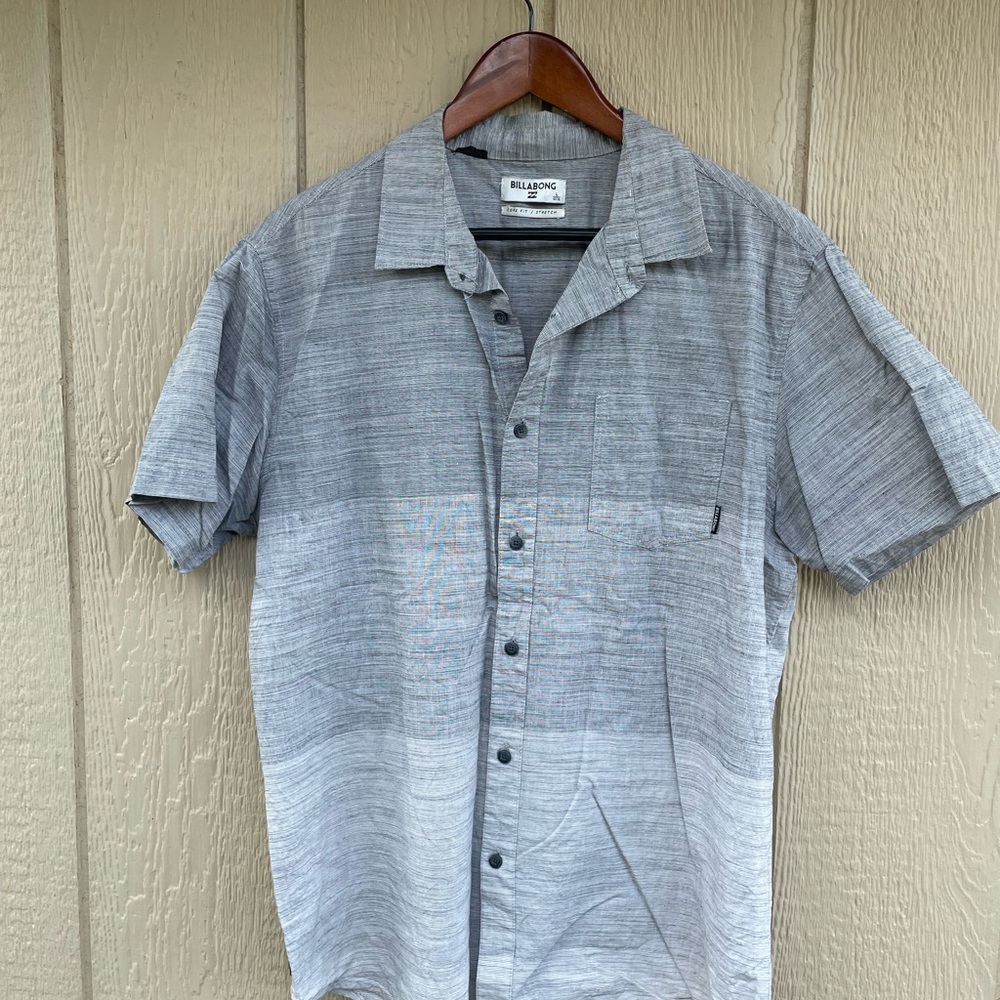 Tri-colour Billabong Gray Casual Button Down Shirt Short Sleeve